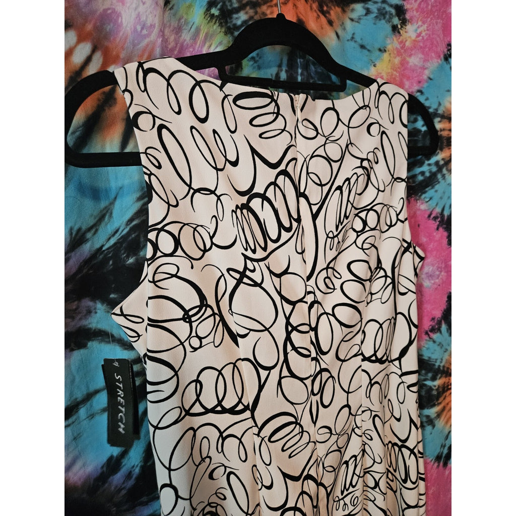 NWT Womens White Black Abstract Sleeveless Sheath Dress Size 10 Career Business