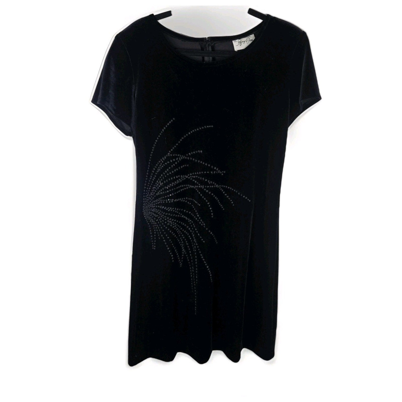 90s Jeffrey & Dara Evenings Black Velour Mini Dress Beaded Small Glam Holiday