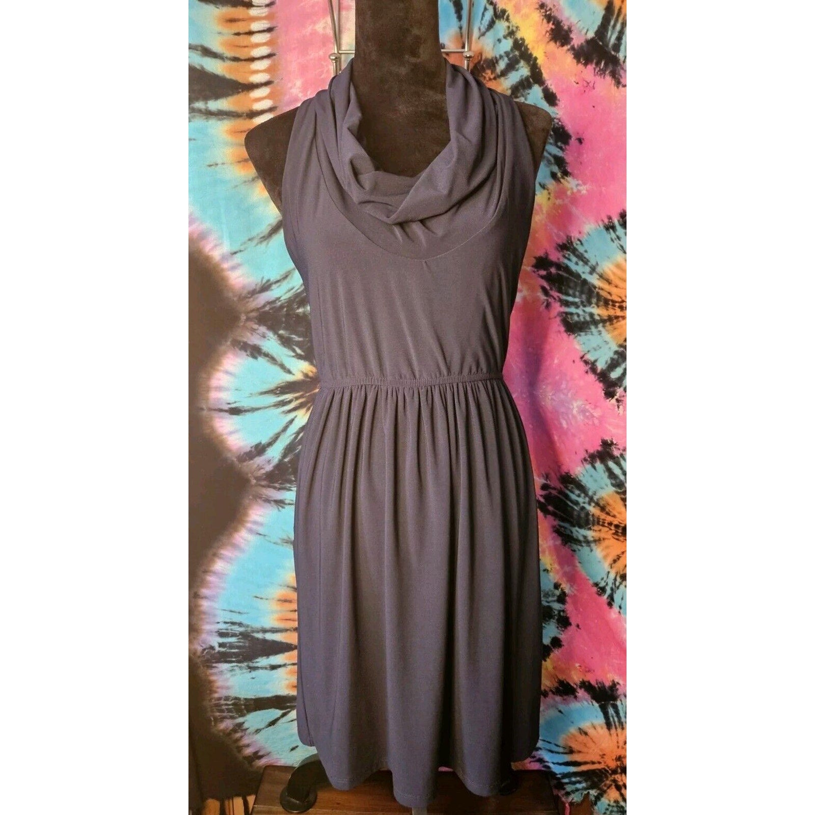 Judith March Vintage Dress Navy Cowl Neck Racer Back Sleeveless Stretch