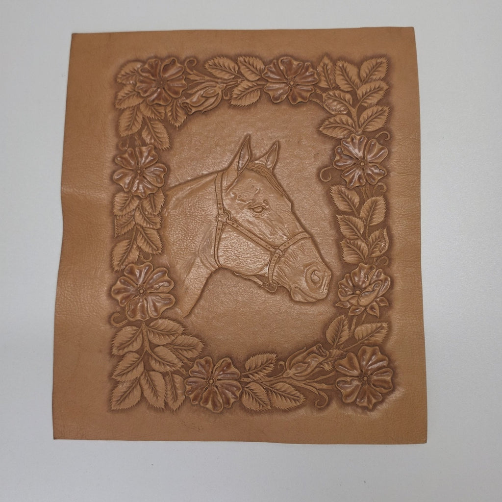 Artist Handmade Embossed Leather Frameable Artwork Horse Equestrian 12x14"