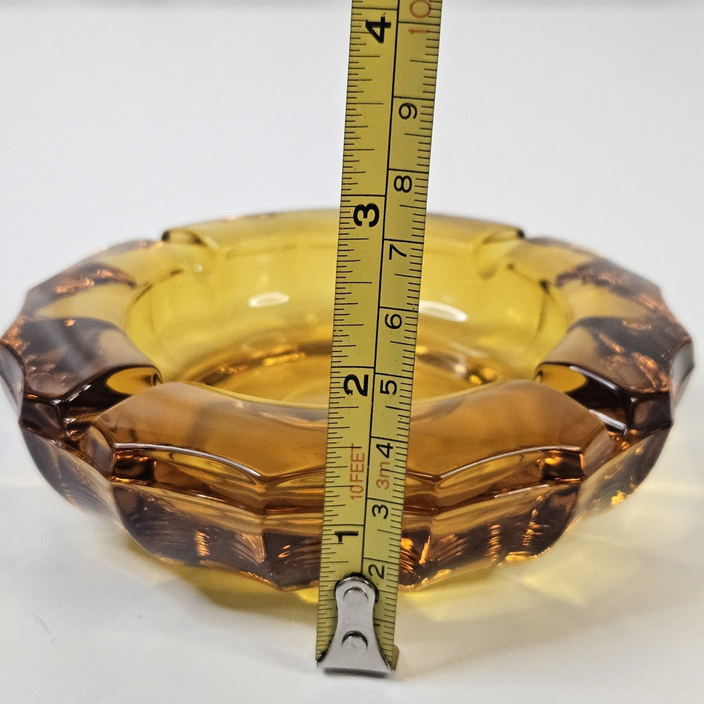 Vintage Fostoria Heavy Amber Glass 1887 Eagle Coin Cigarette Ashtray 5"