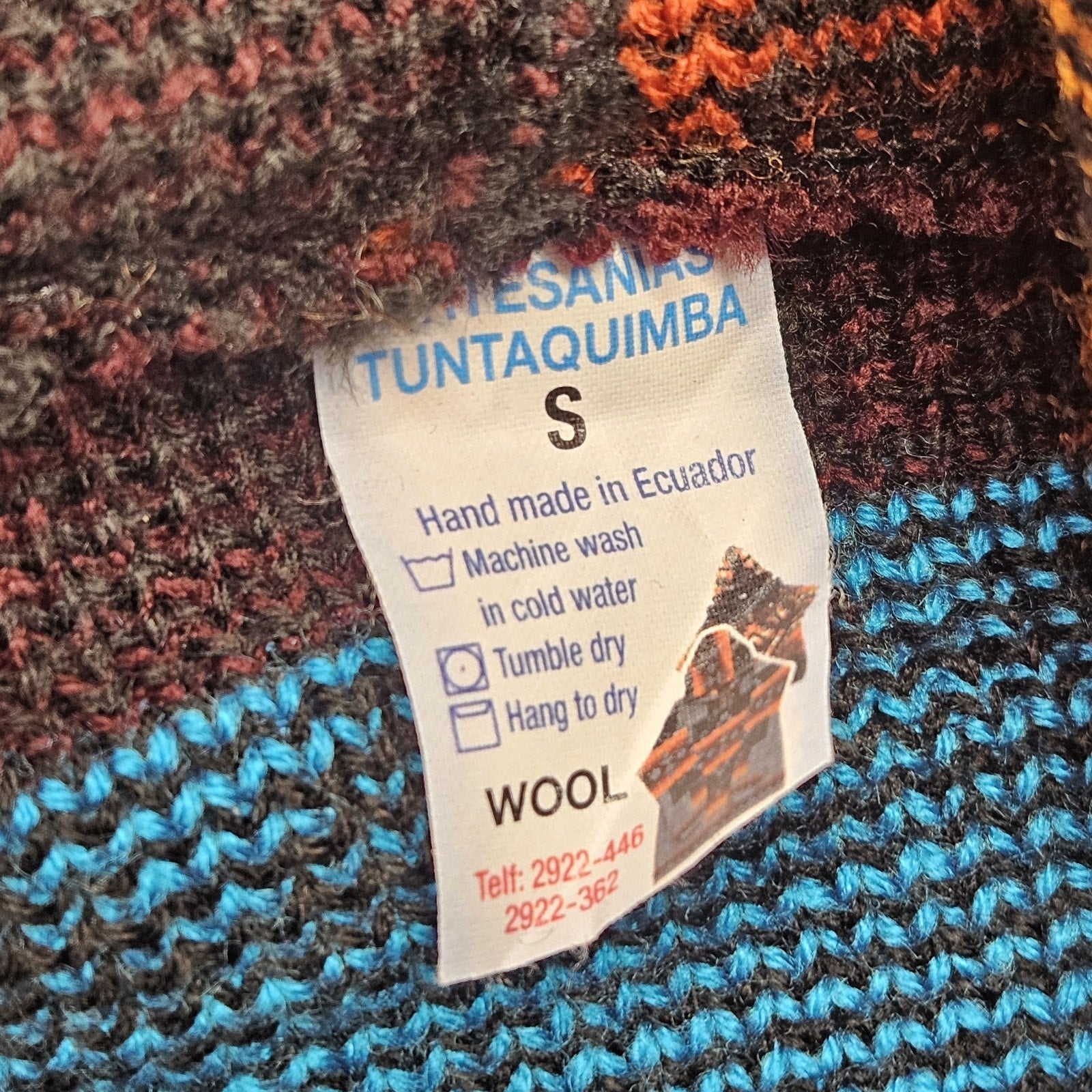Artesanias 100% Wool Teal Aztec Southwest Full Zip Hooded Sweater Hoodie Small