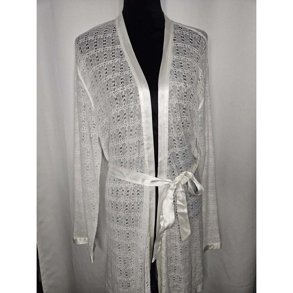 Vintage Apostrophe Robe Kimono Nightgown White Cream Crochet Lace Floral Large