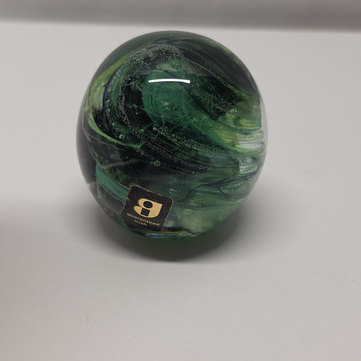 Vintage Kerry Irish Art Glass Paperweight Green Swirl Irish 2" Made In Ireland