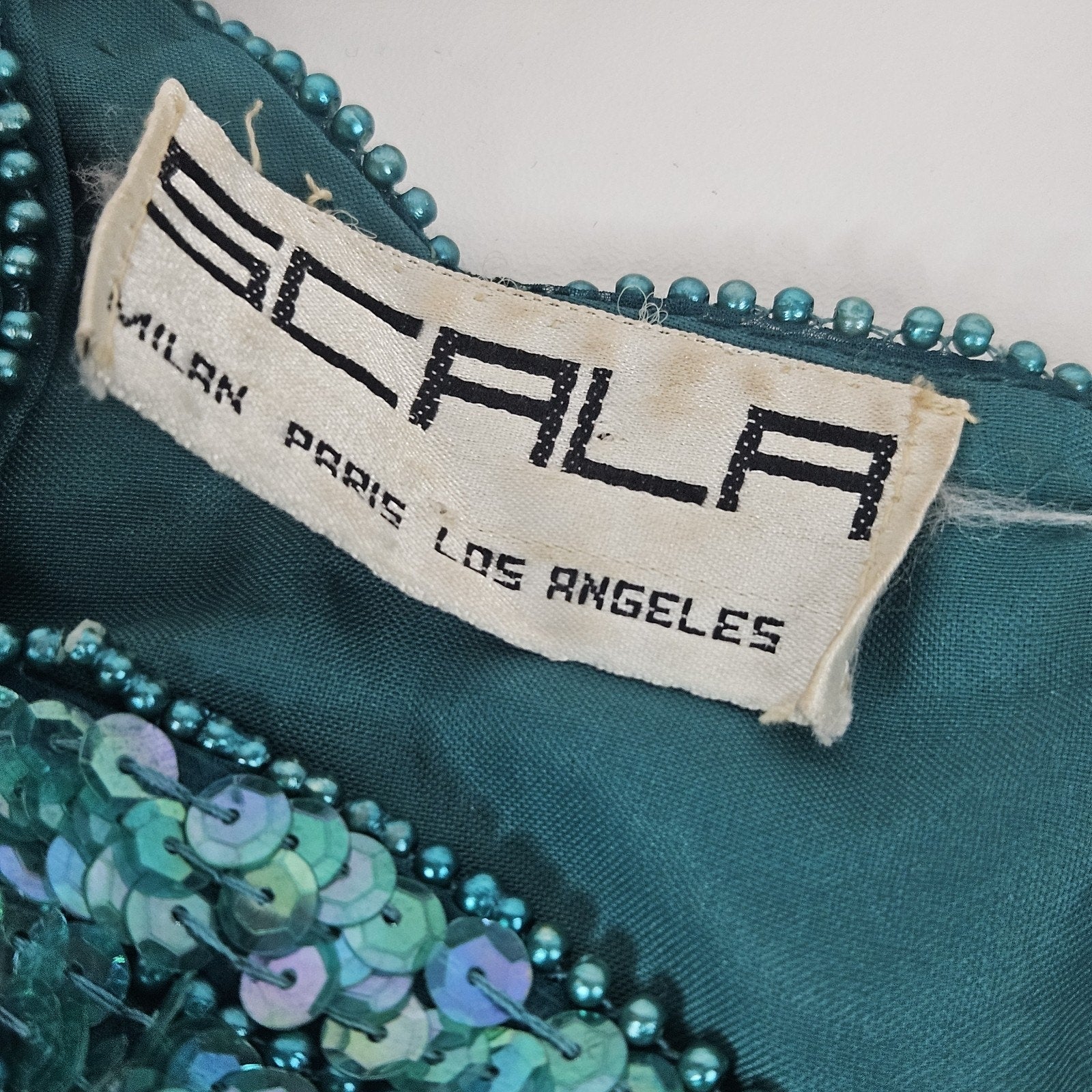 Sequin Beaded Silk Top 90s Vintage Teal Green Blouse Gatsby Glam Party Large
