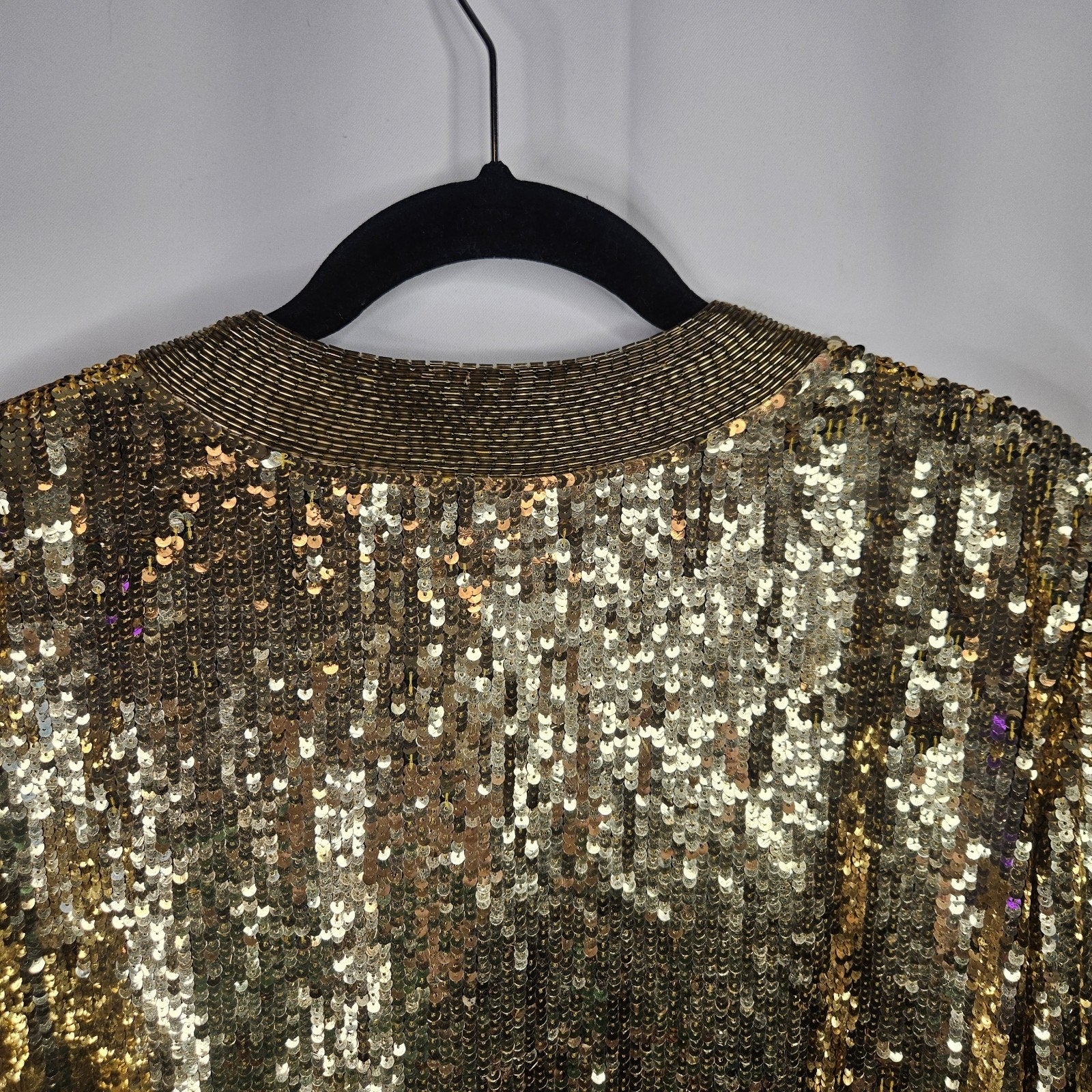 Vtg 80s Silk Gold Sequin Beaded Blazer Disco Glam Women Evening Jacket Festival