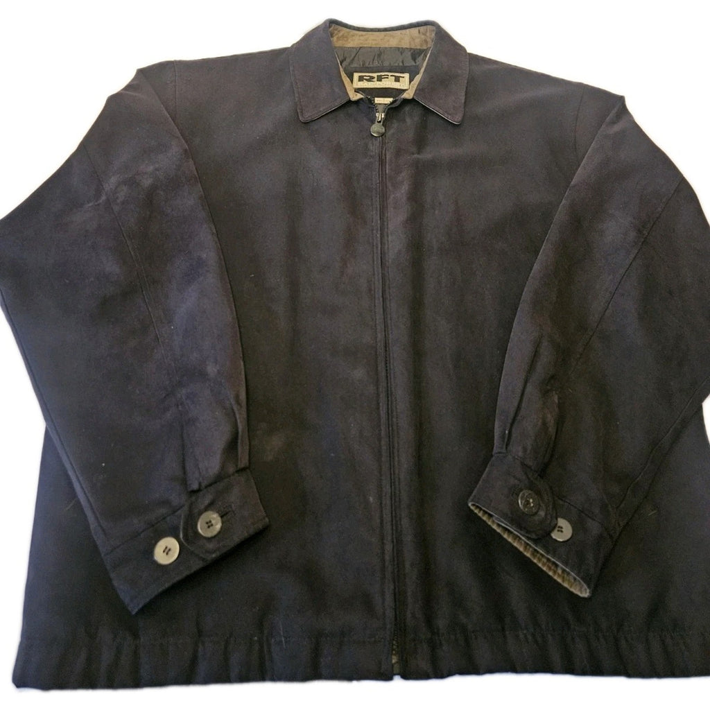 Vintage RFT Rainforest Black Micro Suede Jacket XL Inside Zipper Phone Pocket