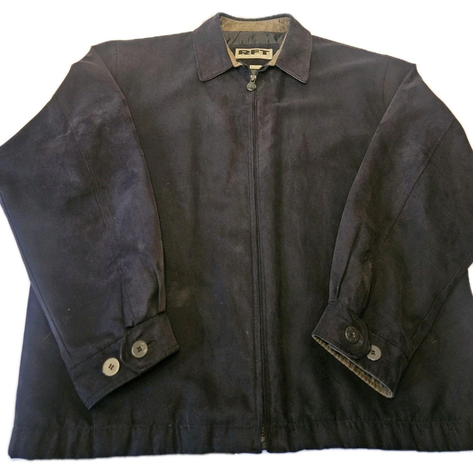 Vintage RFT Rainforest Black Micro Suede Jacket XL Inside Zipper Phone Pocket