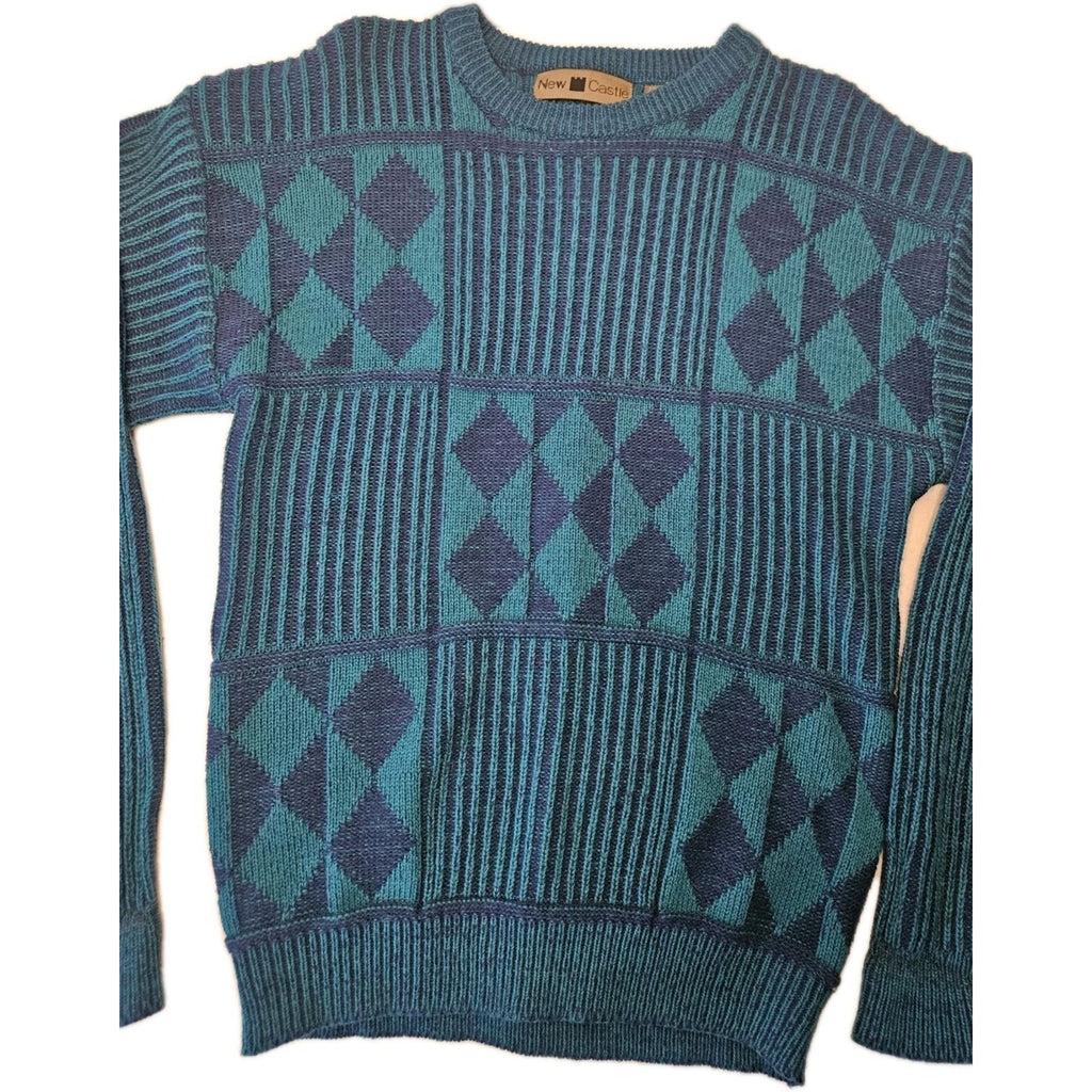 Vintage 80s New Castle Sweater Mens Large Tall Blue Striped Long Sleeve Pullover