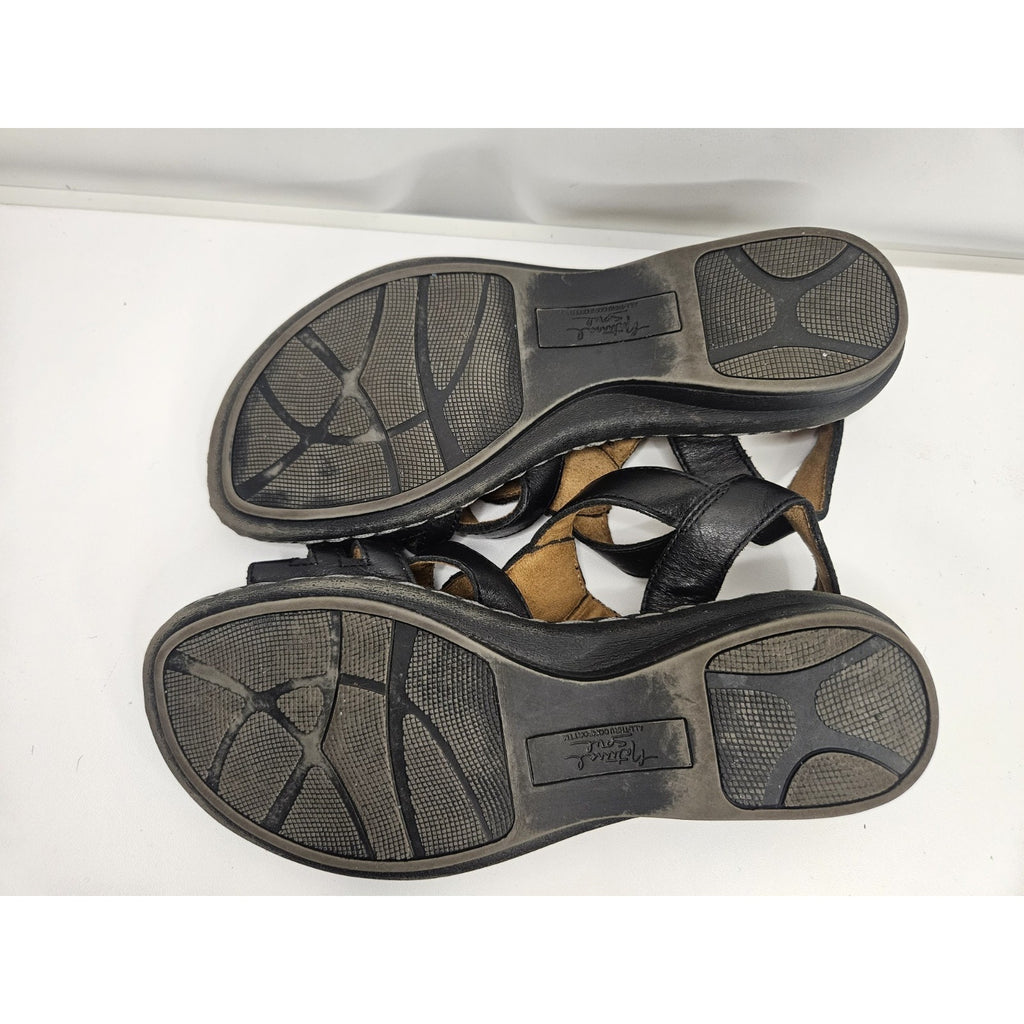 Natural Soul Barroll Black Leather Ankle Strap Sandals US 7.5 M Boho Comfort