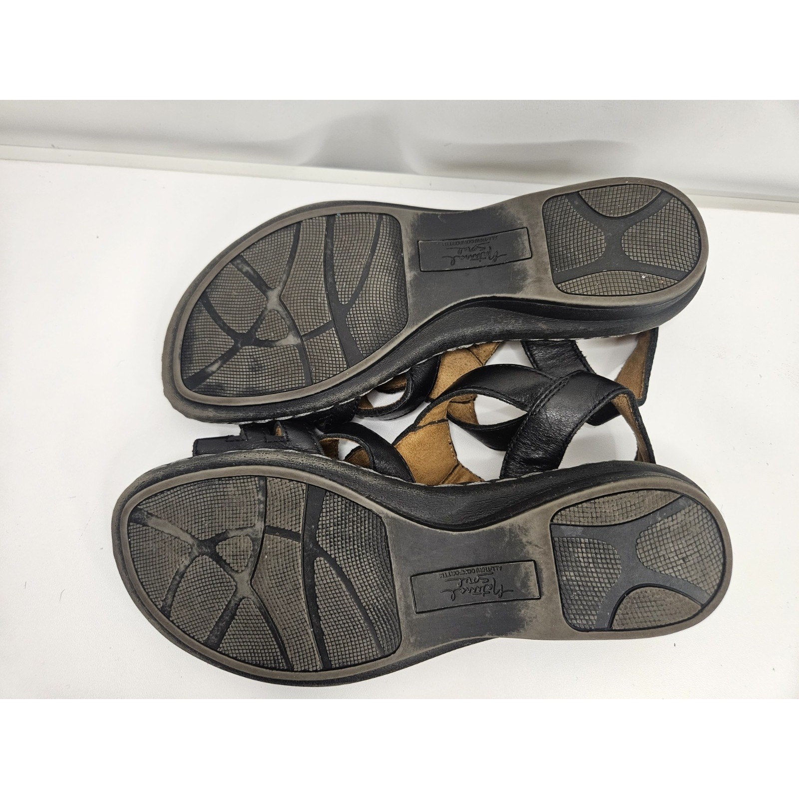 Natural Soul Barroll Black Leather Ankle Strap Sandals US 7.5 M Boho Comfort