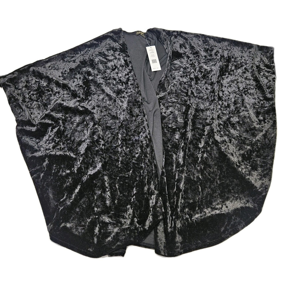 Steve Madden Women’s Open Front Solid Velvet Cape Black One Size Whimsygoth NWT