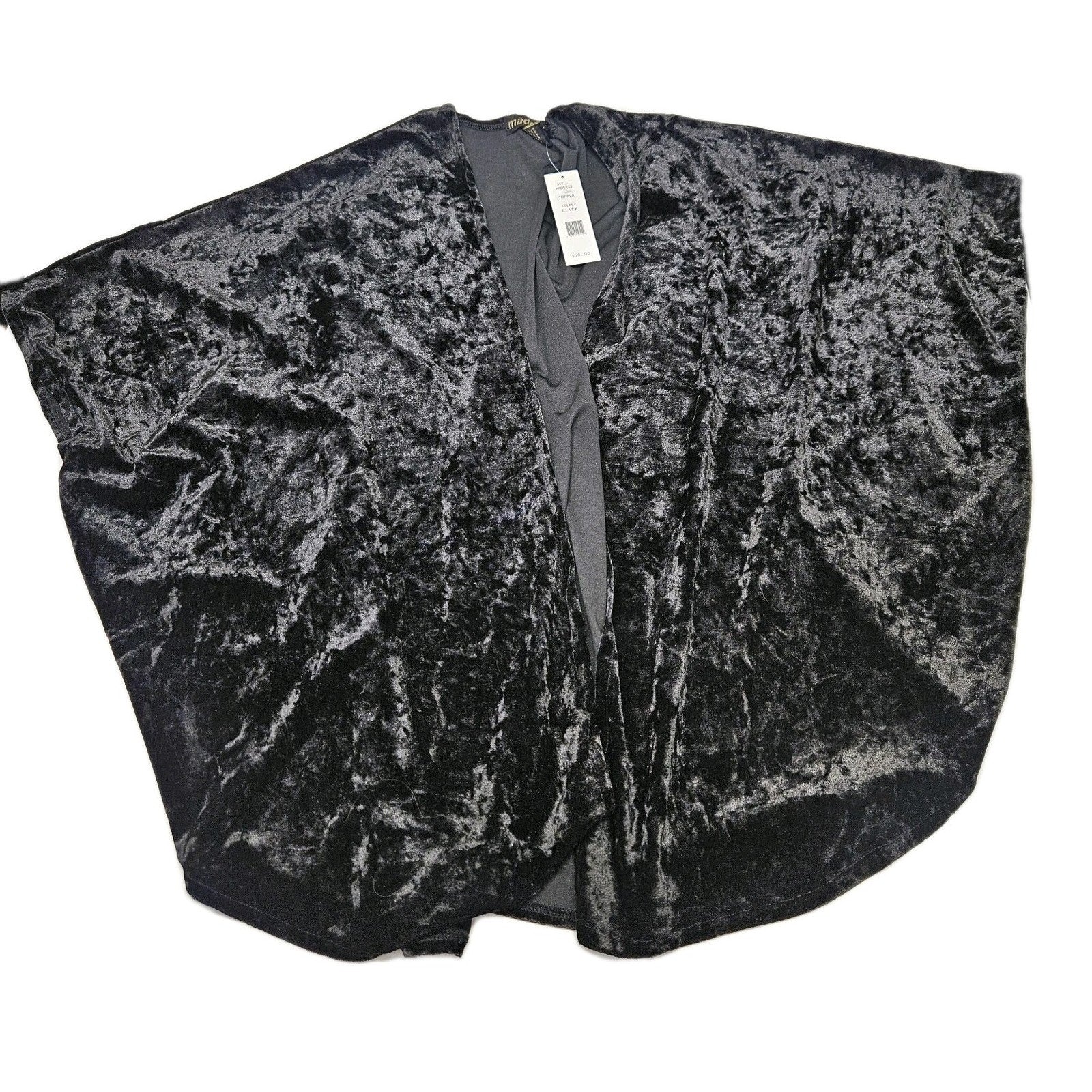 Steve Madden Women’s Open Front Solid Velvet Cape Black One Size Whimsygoth NWT
