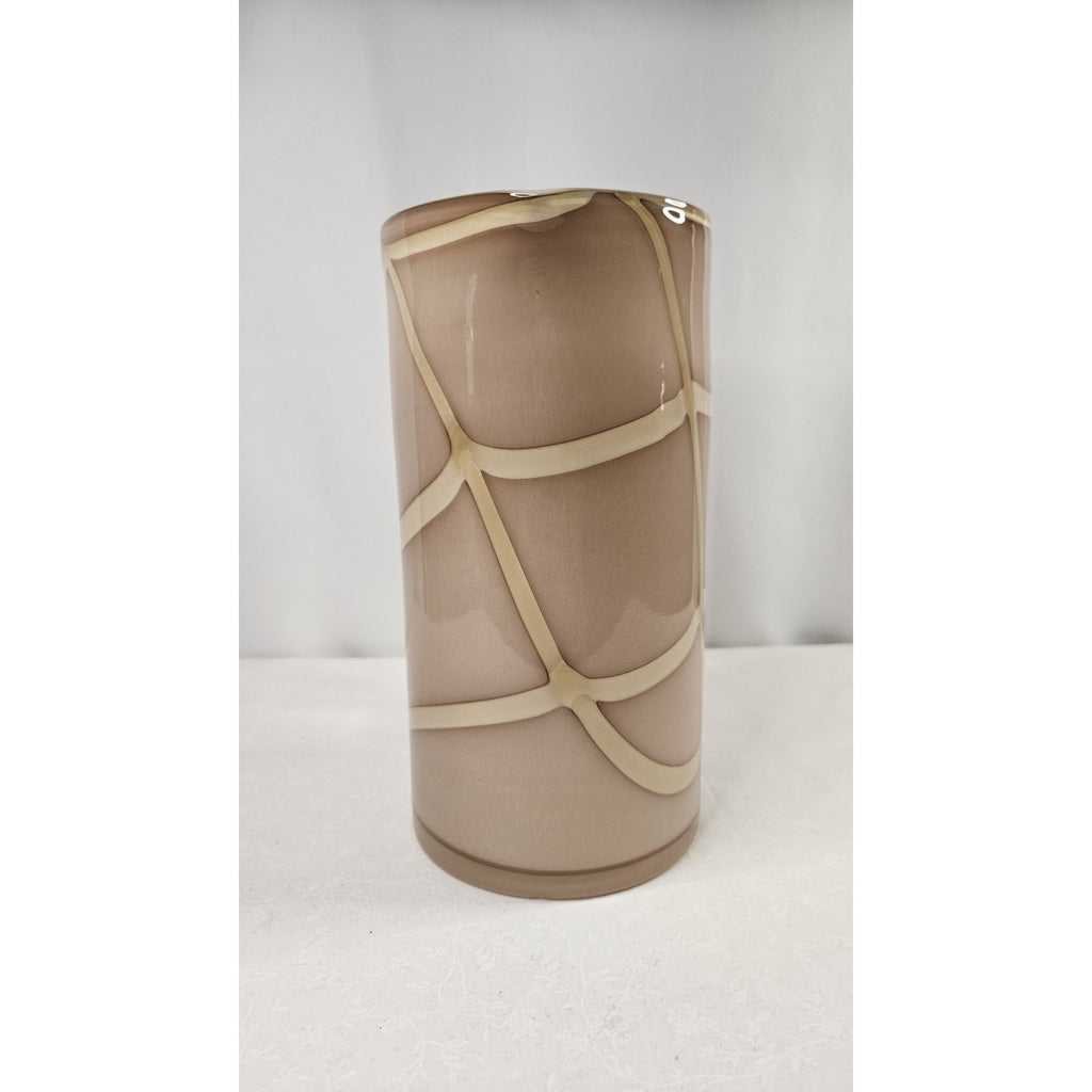 Vintage MCM Hand Blown Glass Pitcher w Handle Nude w Cream Swirls Glass Art