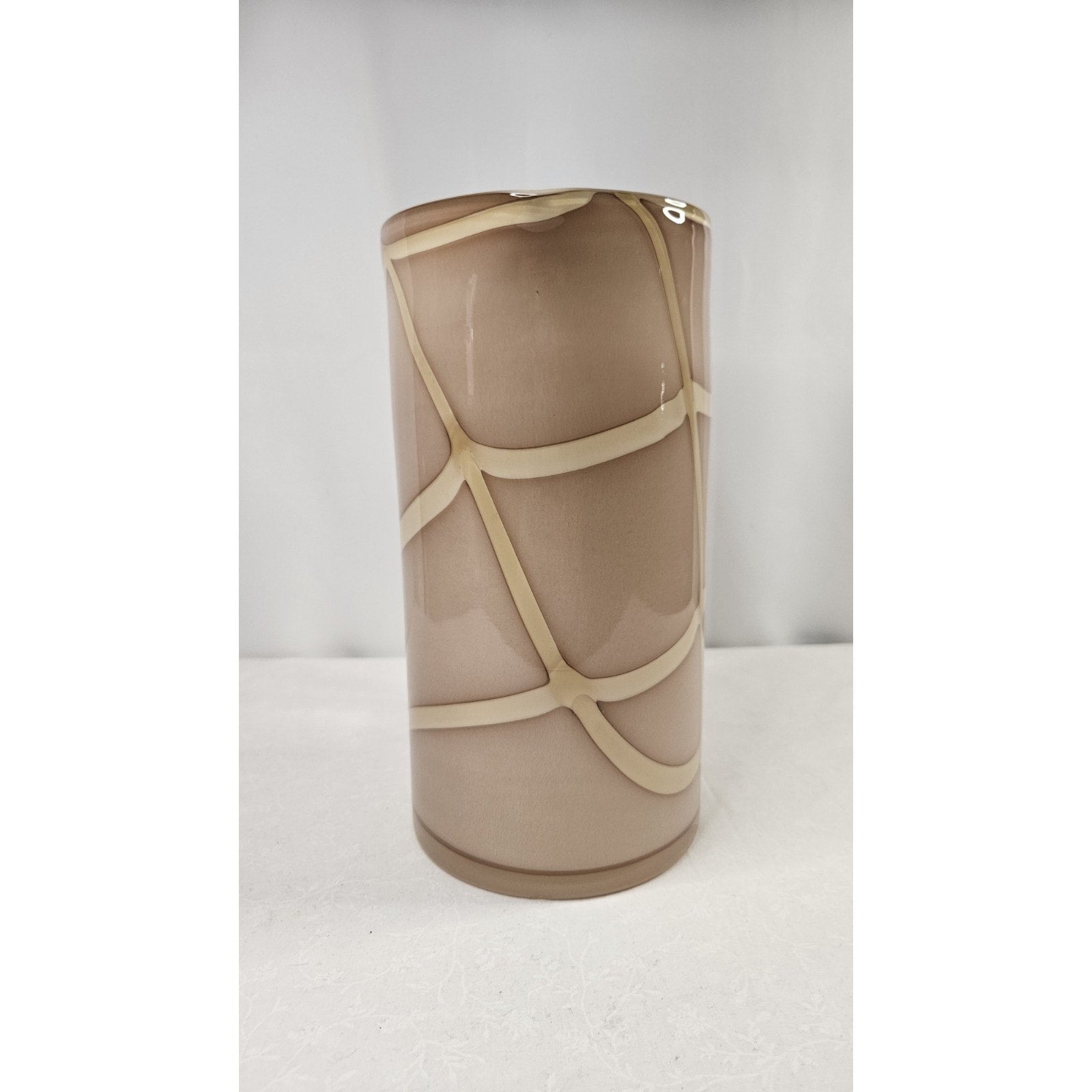 Vintage MCM Hand Blown Glass Pitcher w Handle Nude w Cream Swirls Glass Art