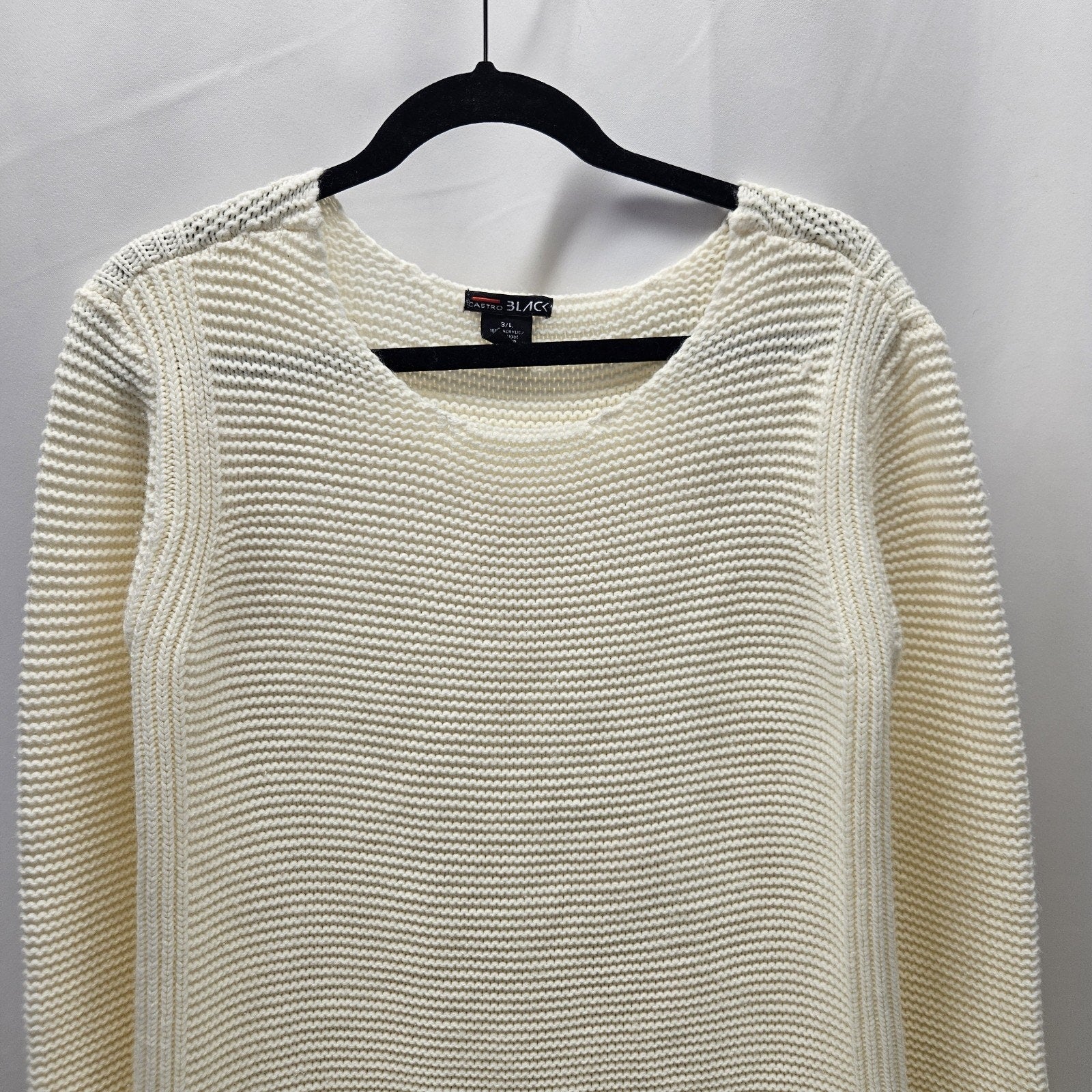 Vintage Ivory Ribbed Acrylic Knit Pullover Sweater Size Large Classic Long