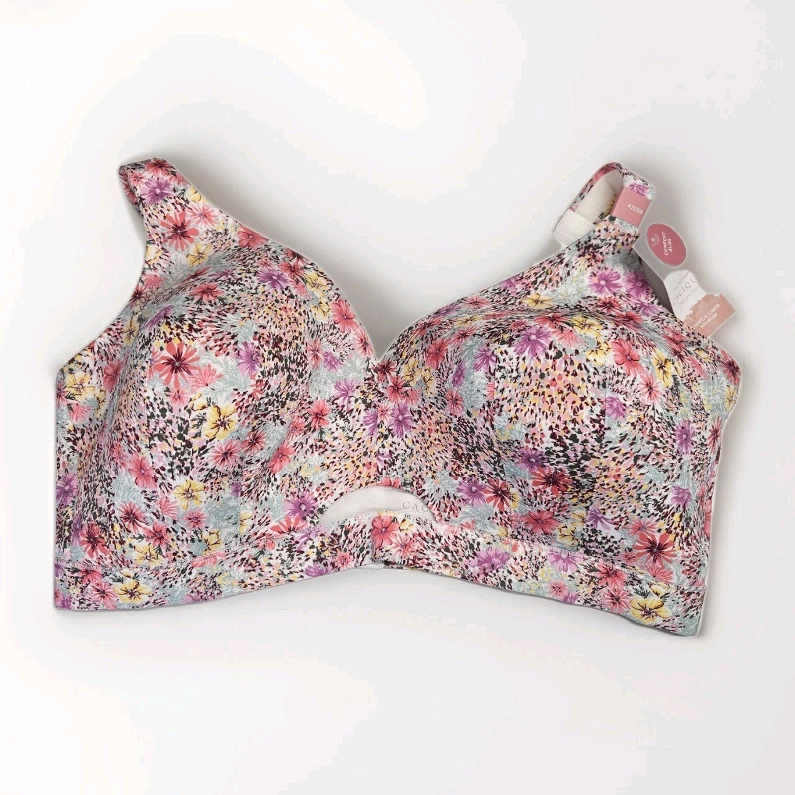 CACIQUE 42DDD Lightly Lined No Wire T Shirt Bra NWT Pink Floral Print Comfort