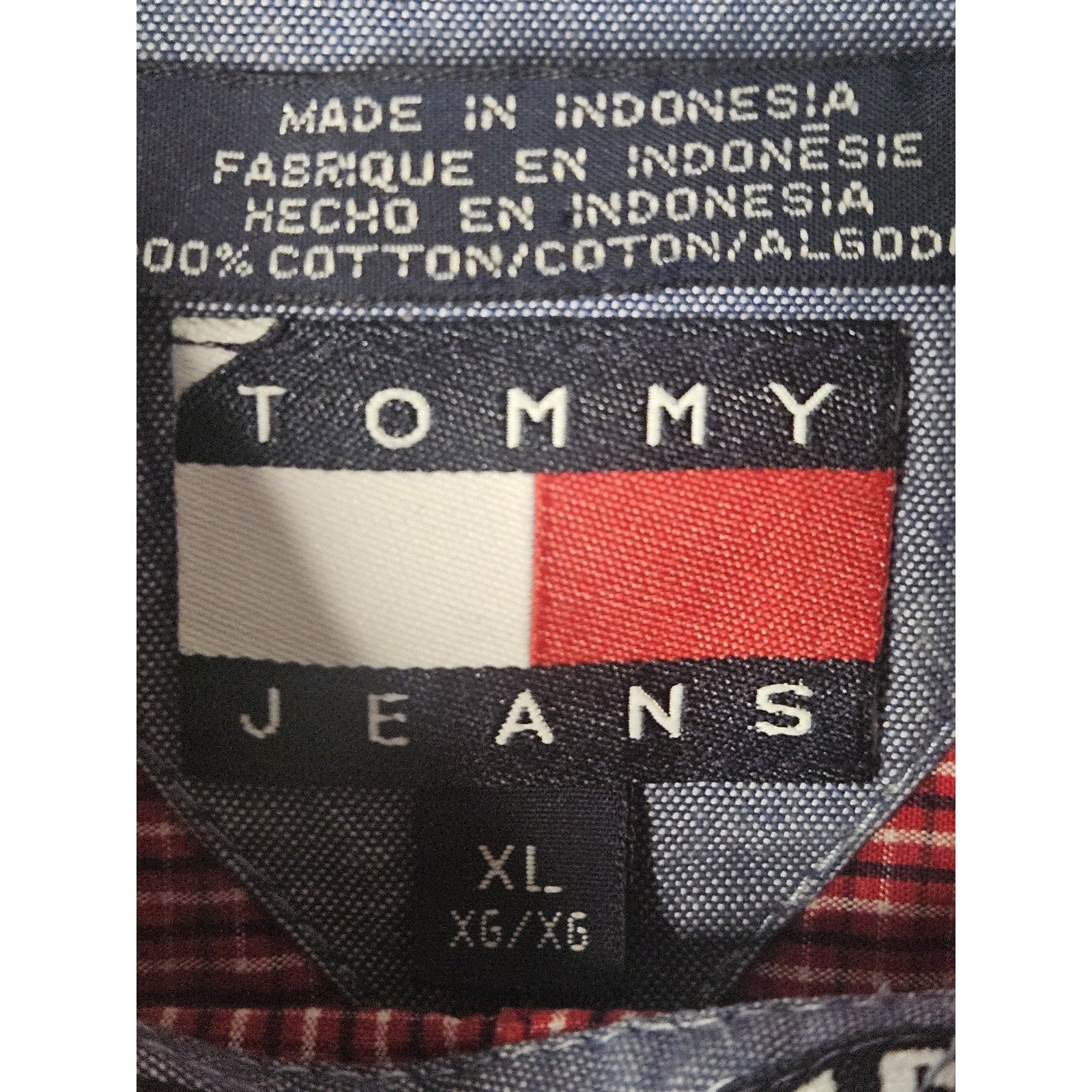 Tommy Hilfiger Jeans Men's Size XL Short Sleeve Button Front Shirt Red Check Y2K