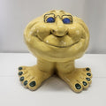 Vintage Handmade Funny Face Troll Ceramic Planter Yellow Garden Gnome Yard Art