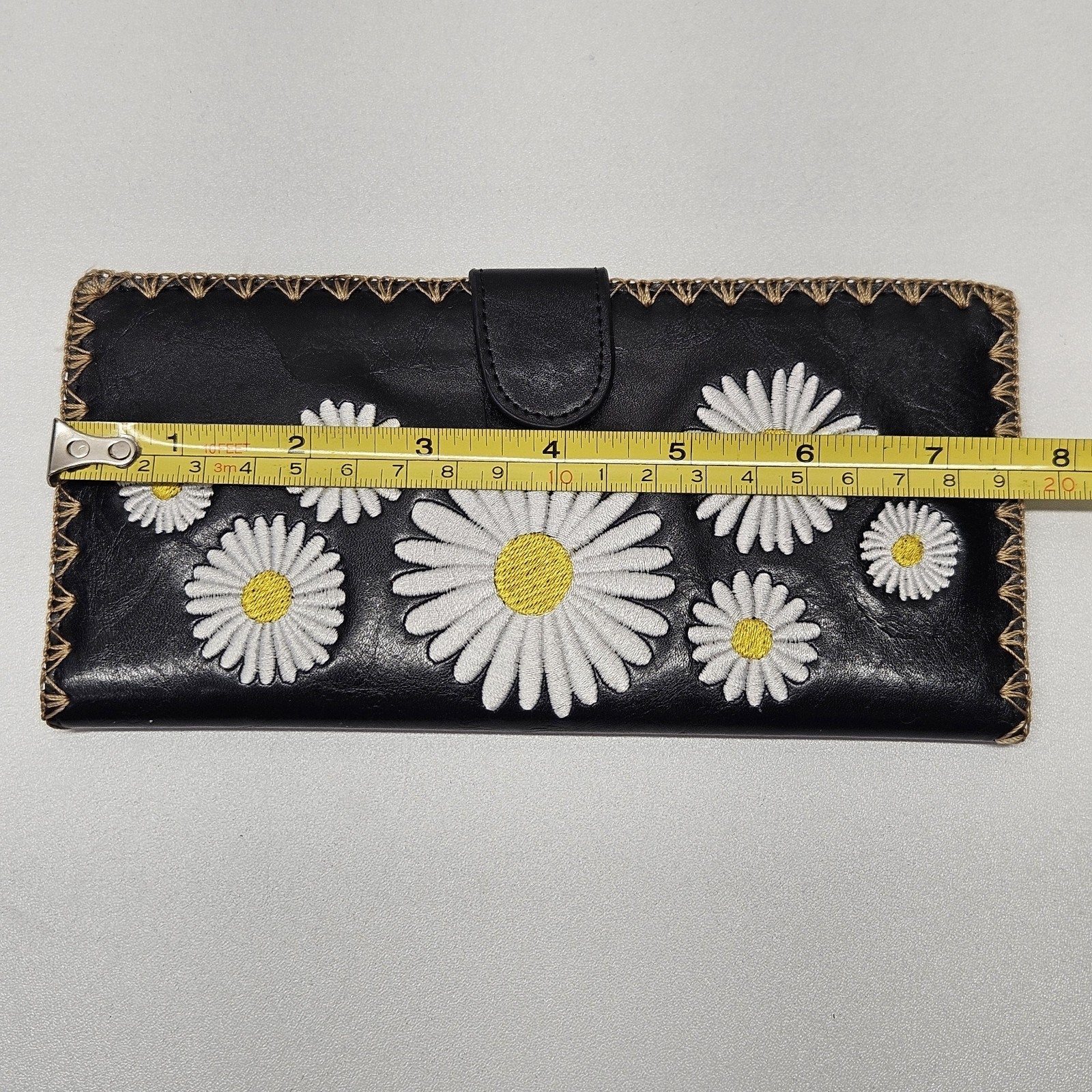 Lavishy Black Travel Folding Wallet Daisy Flowers Hippy Love Flower Checkbook