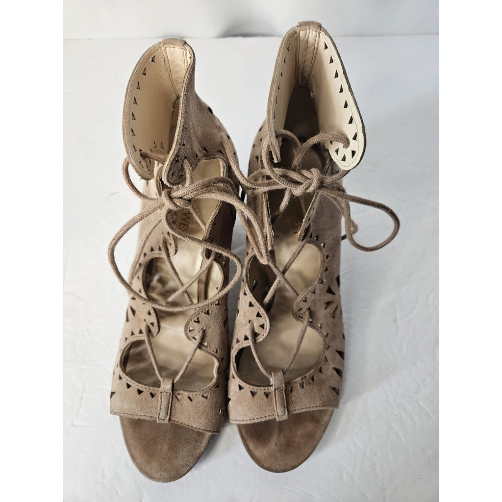 Nine West Sandals WMNS 7.5 Brown Janelo Heel Open Toe Block Strappy Boho Cut Out