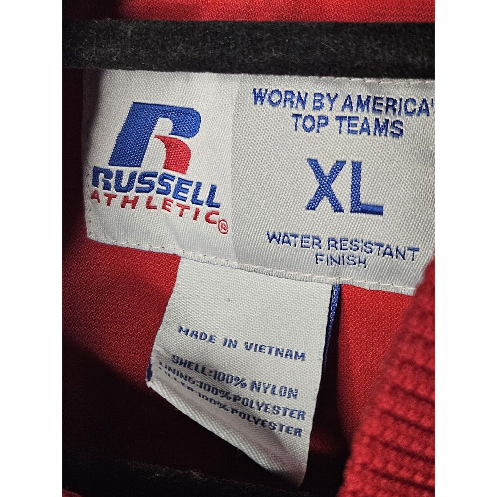 Russell Athletic Jacket XL Mens Red Button Up White Sleeve Stripe Vintage Sport