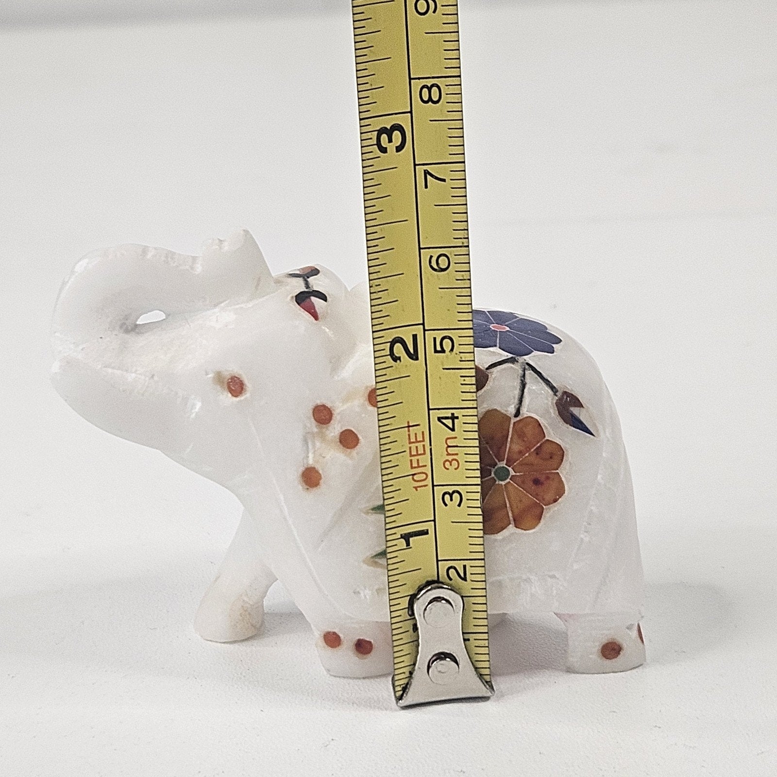 Vintage MCM Lucky Elephant Figurines Artisan Carved White Marble