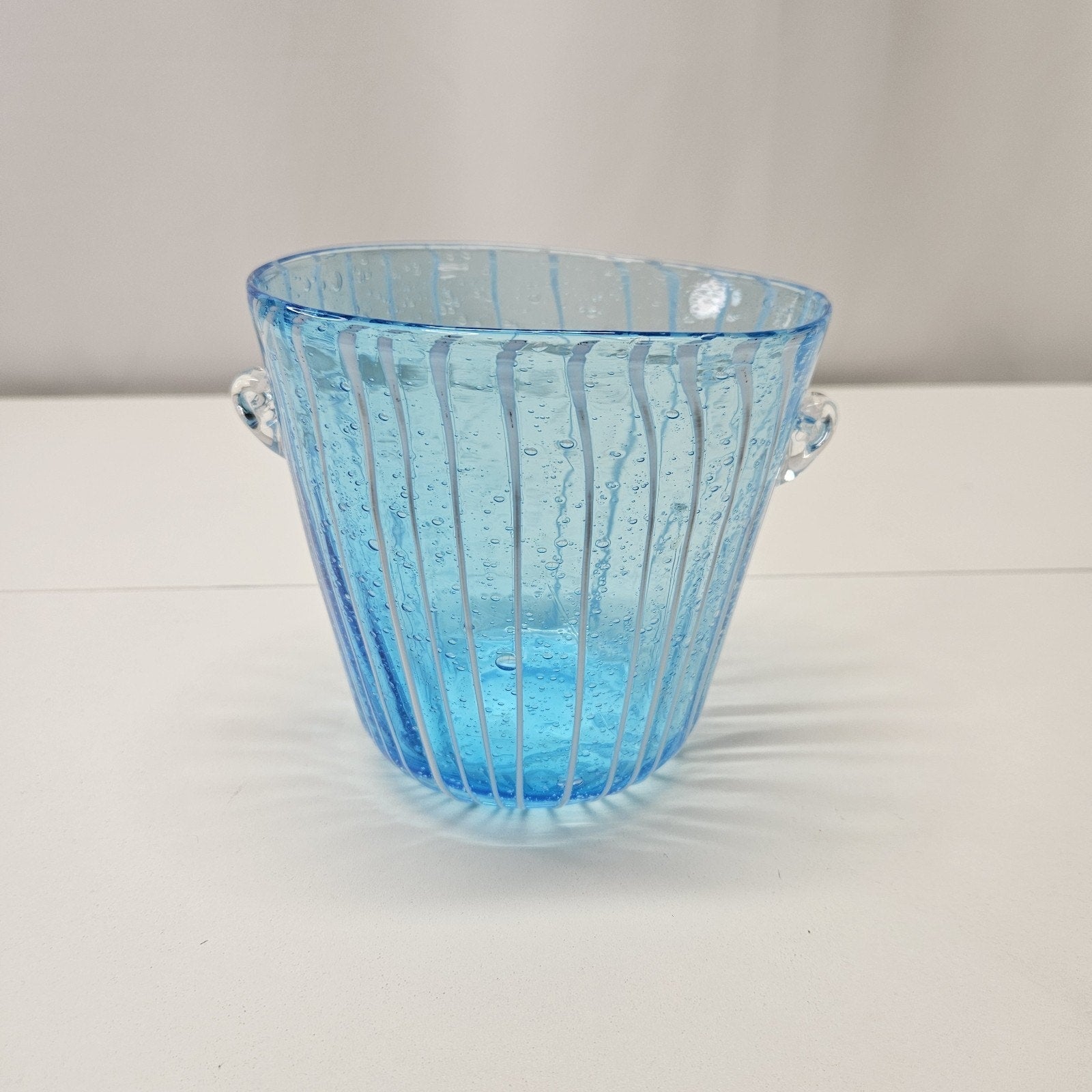 Murano Aqua Blue Art Glass Ice Bucket Bullicante Wine Chiller Coastal Decor