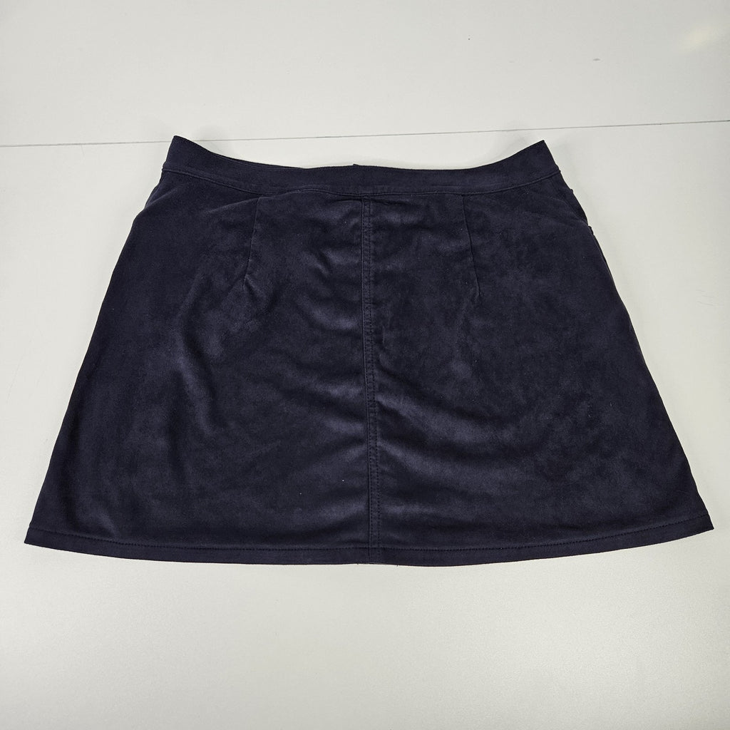Express Skirt Womens Size 10 Blue Front Button Faux Suede-Like Mini Stretchy Y2K