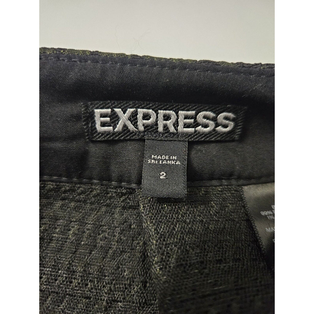 Express Low Rise Mini Skirt Womens Size 2 Green Black Hounds tooth Print Y2K