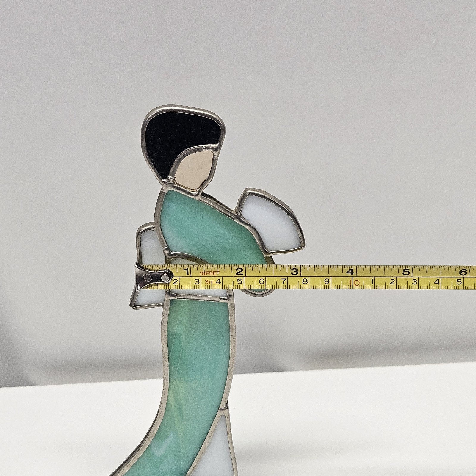Vtg Stained Glass Geisha Japanese Stain Glass Figure Standing Fan Glasglo Brand