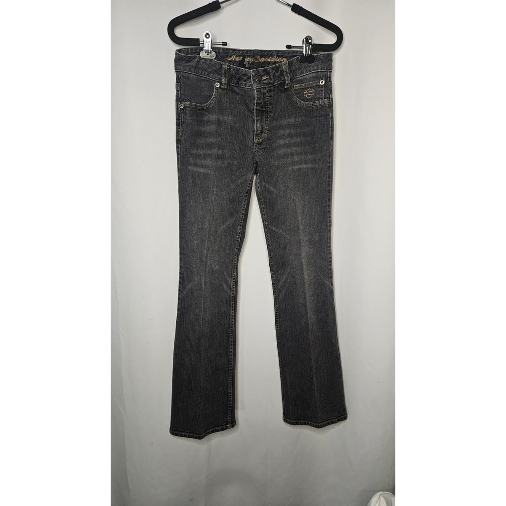 Vintage Harley-Davidson Women's Gray Wash Denim Jeans Sz 4 Bootcut Leg Biker
