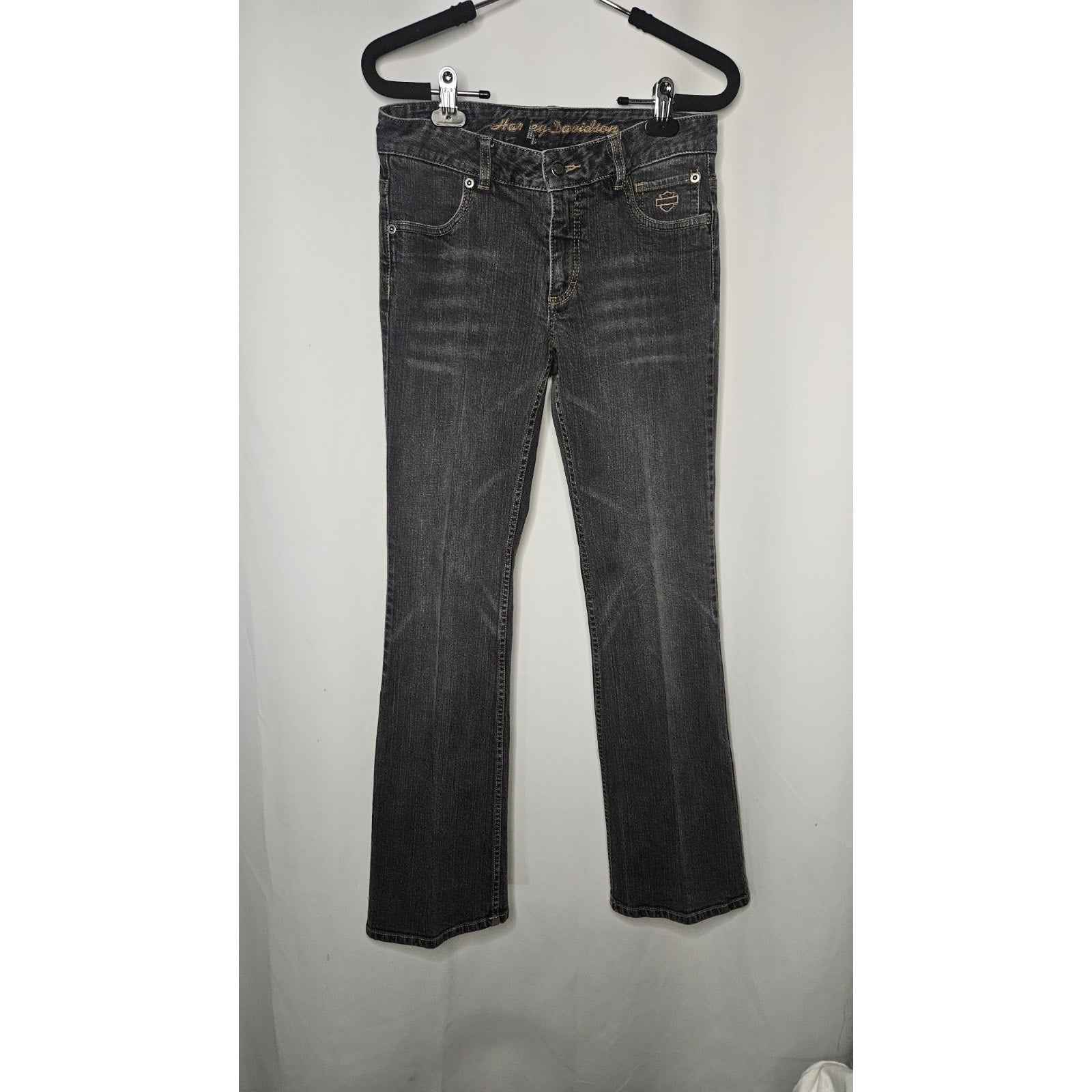 Vintage Harley-Davidson Women's Gray Wash Denim Jeans Sz 4 Bootcut Leg Biker