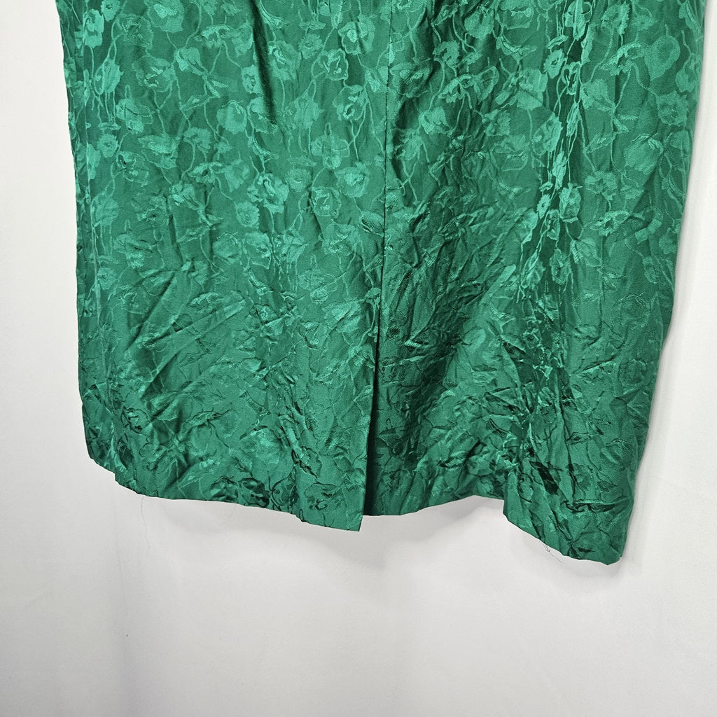 Vintage Patrick 100% Silk Pencil Skirt Emerald Green Floral Midi Retro Sz 6