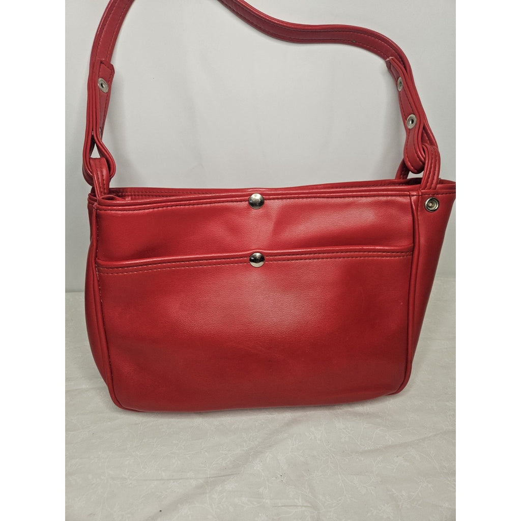 Vintage 70s Handmade Red Leather Tote Handbag Purse Shoulder Bag Classic