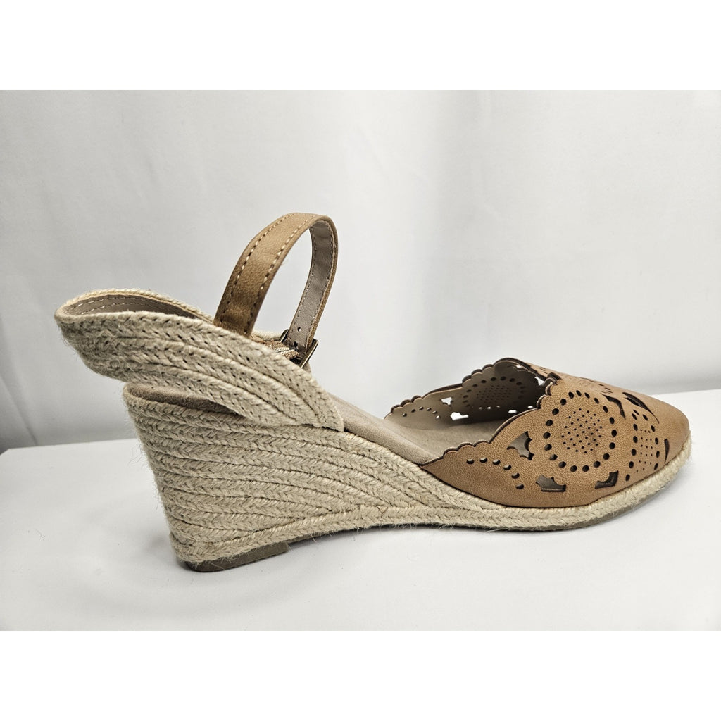 Rialto Coya Womens Sandal 8.5 Tan Leather Ankle Strap Espadrille Wedge Shoes