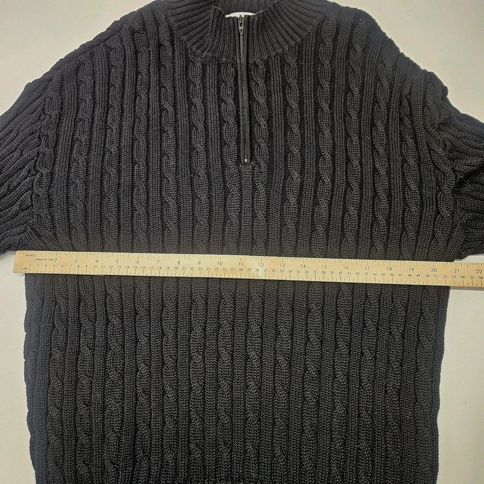 Vtg Slazenger Golf Mens Black 1/4 Zip Cable Knit Pullover Sweater Large Classic