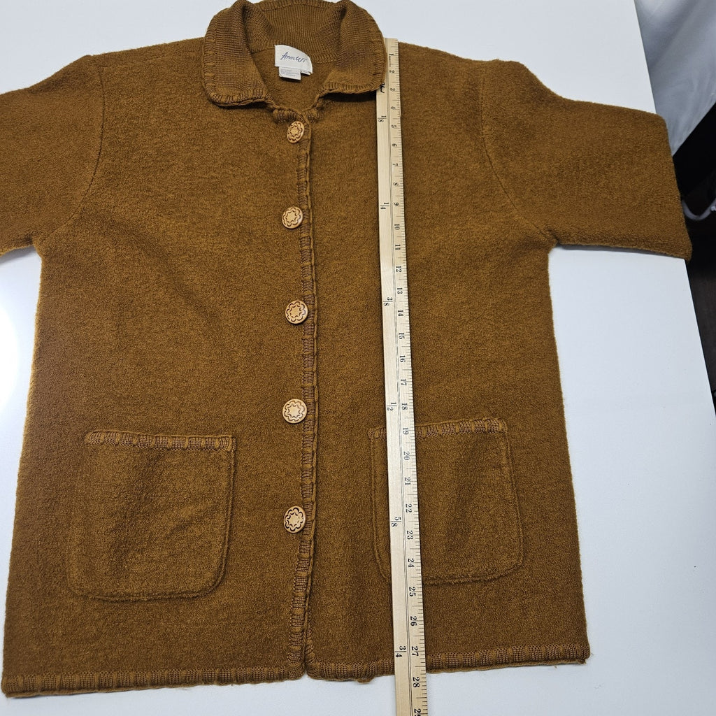 Vtg Ann Wi 100% Wool Button Up Collared Cardigan Midi Sweater Med Boho Cottage