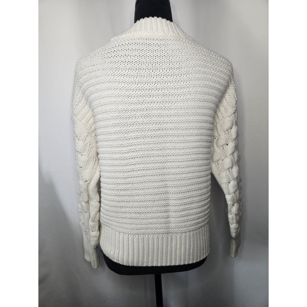 Elodie Bubble Sleeve Chunky Knit Sweater Off White Womens Small Boho Cottage