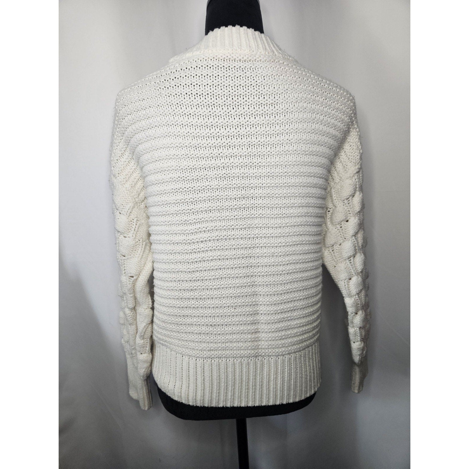 Elodie Bubble Sleeve Chunky Knit Sweater Off White Womens Small Boho Cottage