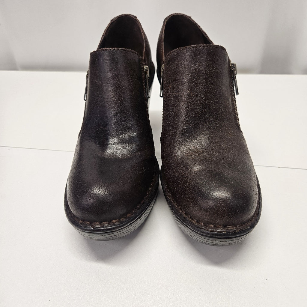 Vtg Y2K Born Wedge Clogs Brown Leather Zipper Womens 7.5 Grunge Comfort Shoe