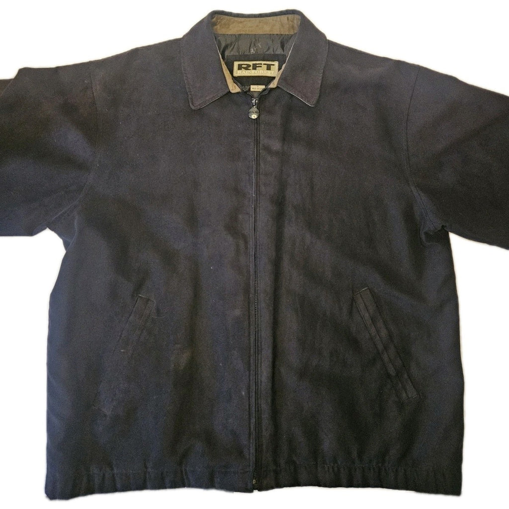 Vintage RFT Rainforest Black Micro Suede Jacket XL Inside Zipper Phone Pocket