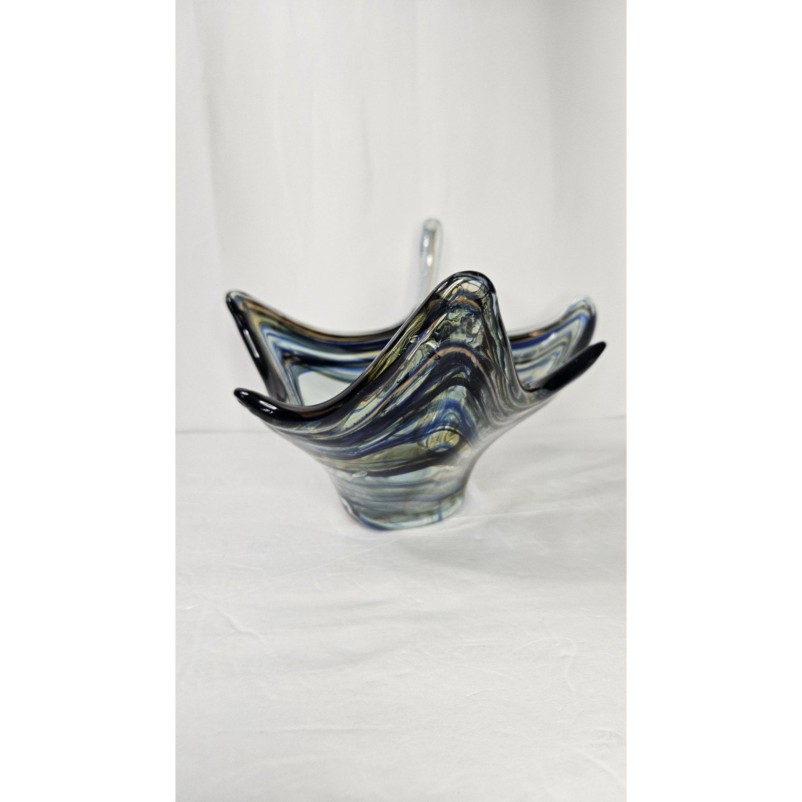 Vintage Large Hand Blown Glass Multi-Colored Swan Bowl Centerpiece 12"