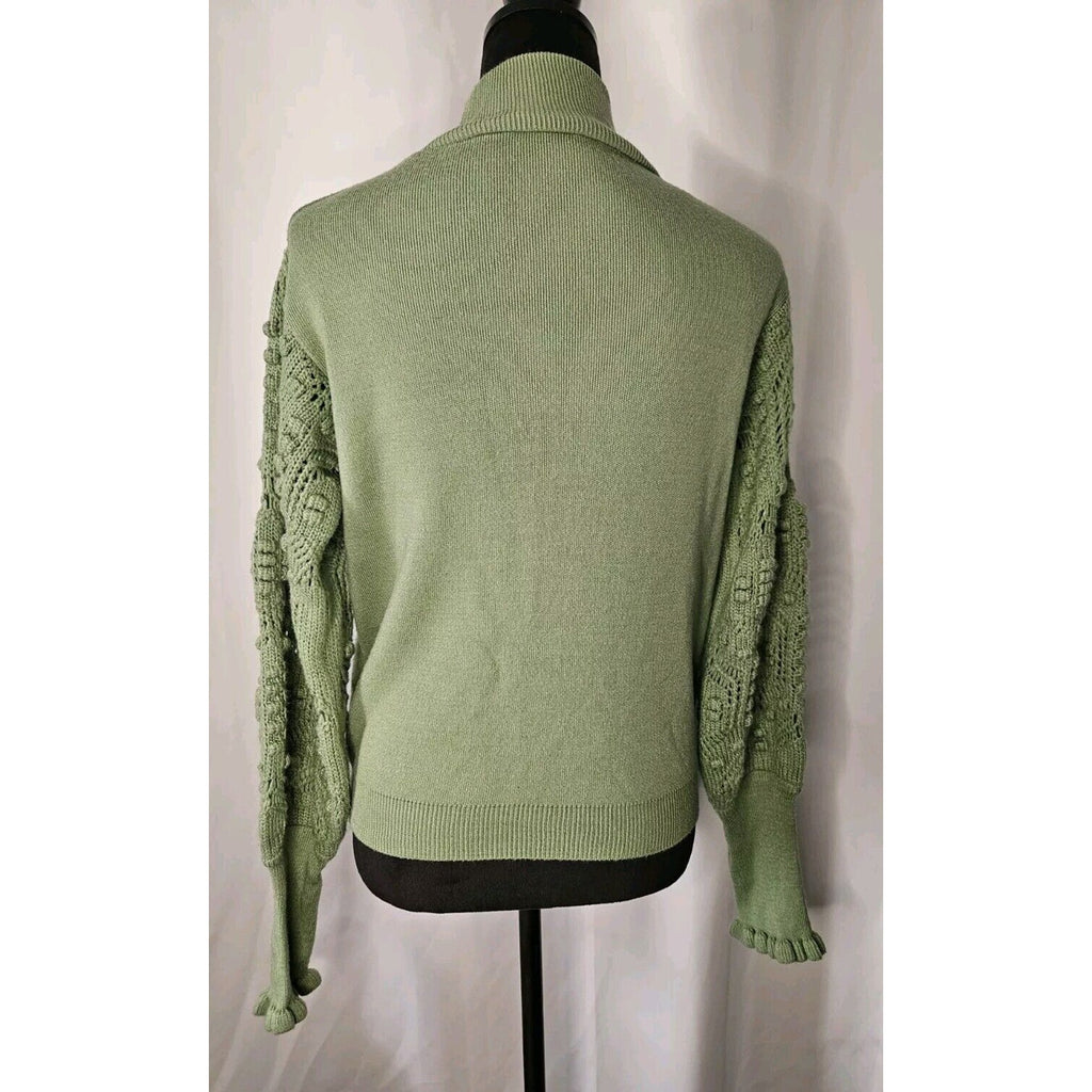 AQE Fashion Turtleneck Balloon Lace Sleeve Sweater Green Boho Fairy Small