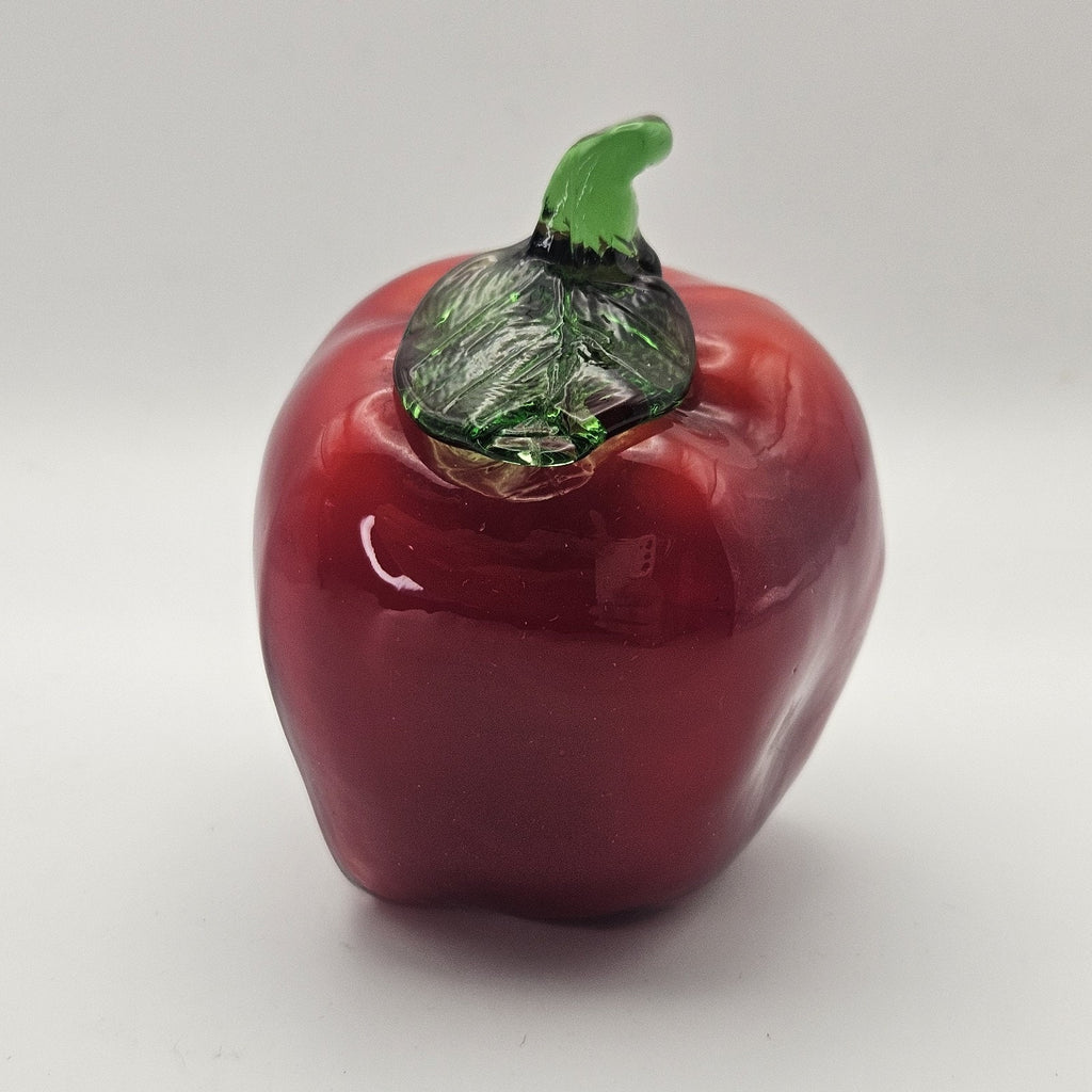 Vintage Glass Red Green Apple Fruit Art Glass Deco Unmarked Teacher Gift