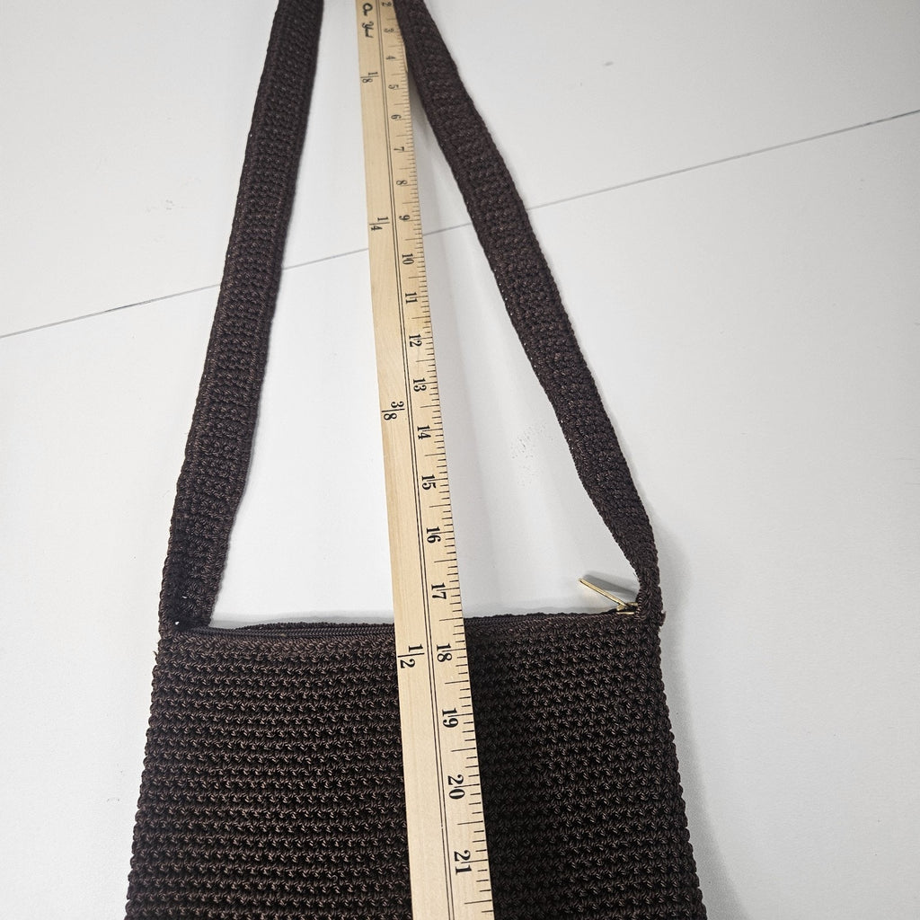 The Sak Chocolate Brown Crochet Shoulder Bag Zip Top Zip Pockets Boho Y2K Small