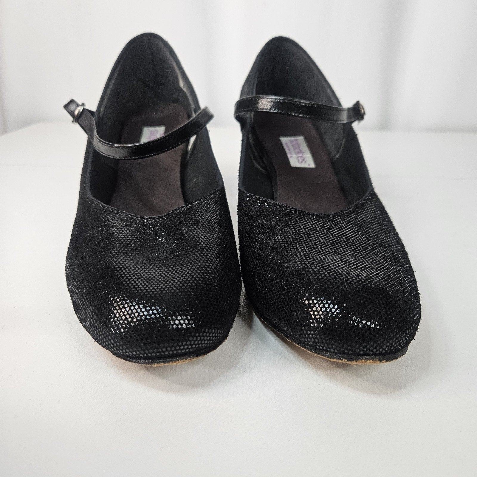 Vintage 90s Black Leather Glitter Mary Jane Round Toe Formal Dress Shoe 10.5 W