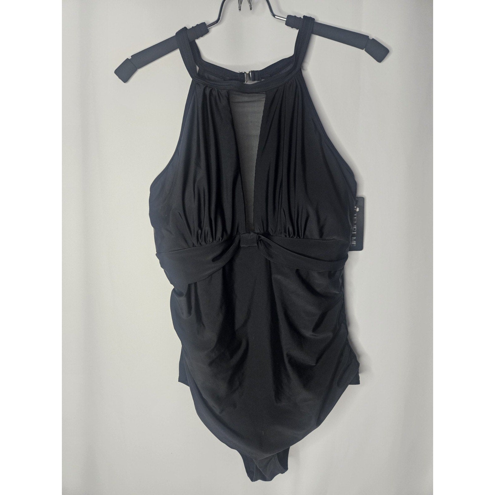 NWT Tempt Me Swim Suit Womens Large Halter Neckline One Piece Black New