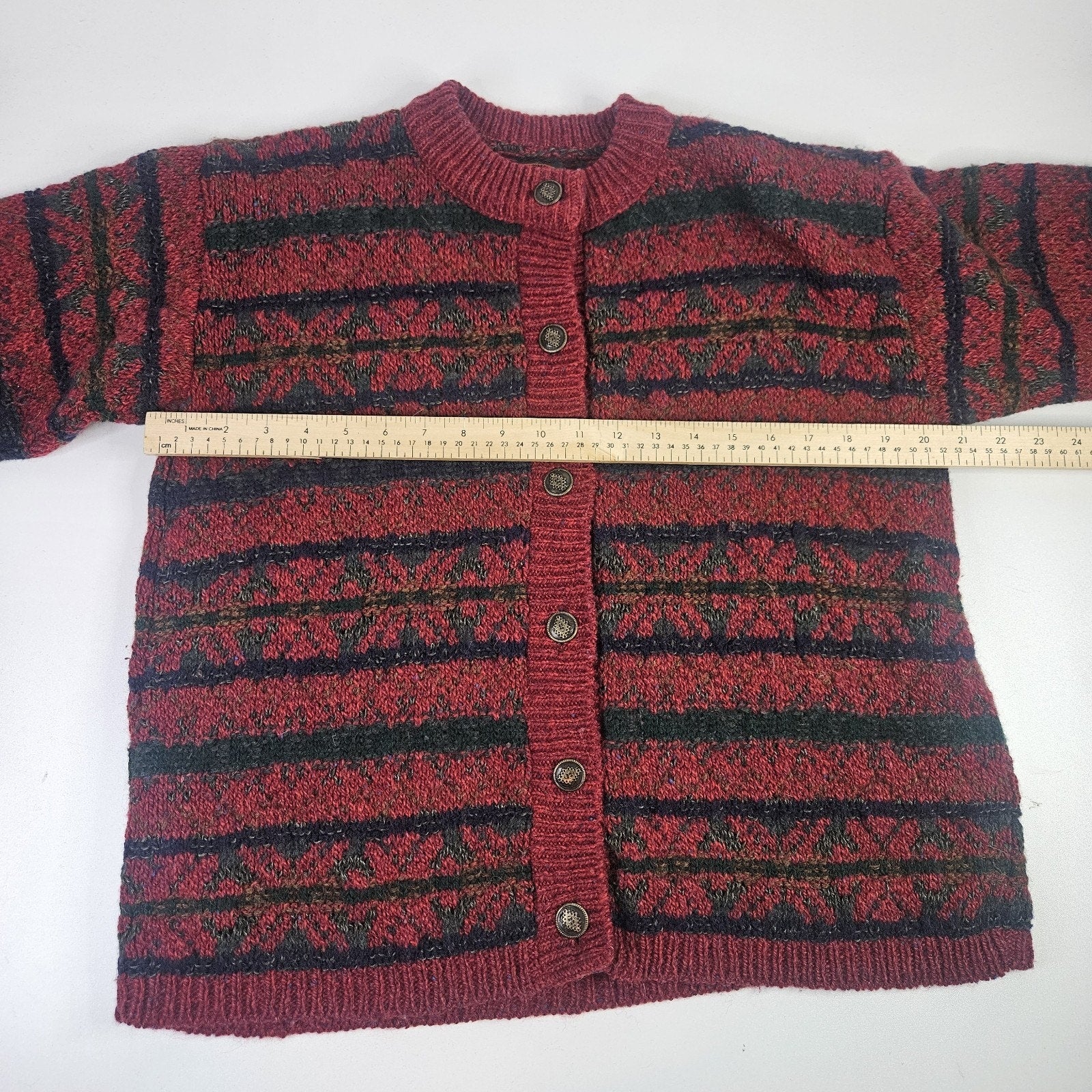 VINTAGE ALPS Wool Blend Fair Isle Chunky Knit Cardigan Ski Sweater Large Holiday