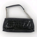 Anne Klein Black Faux Croco Embossed Leather Flap Chain Strap Purse Shoulder Bag